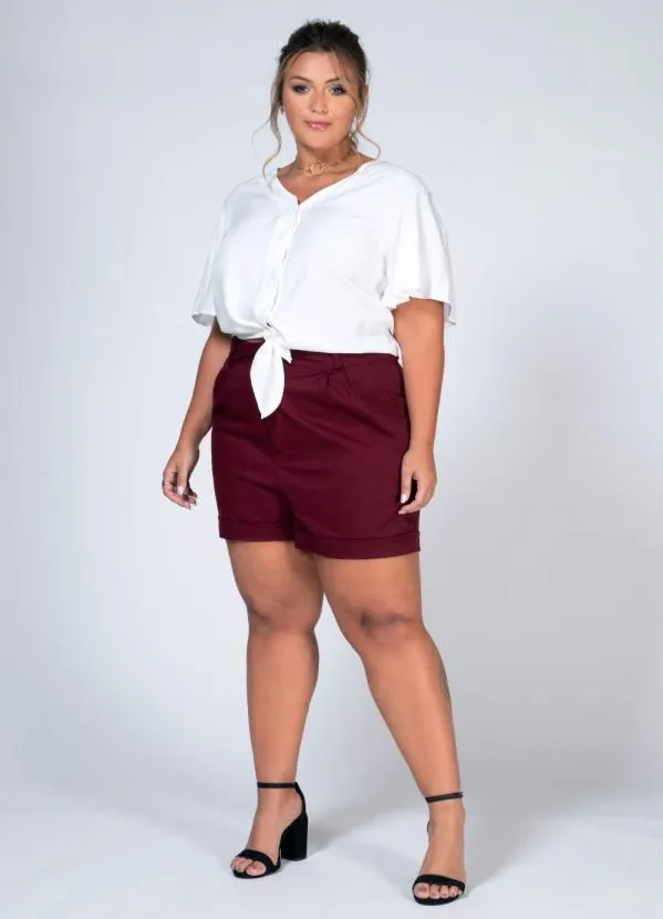 Quintess - Shorts Soltinho Bordô com Barra Dobrada 9