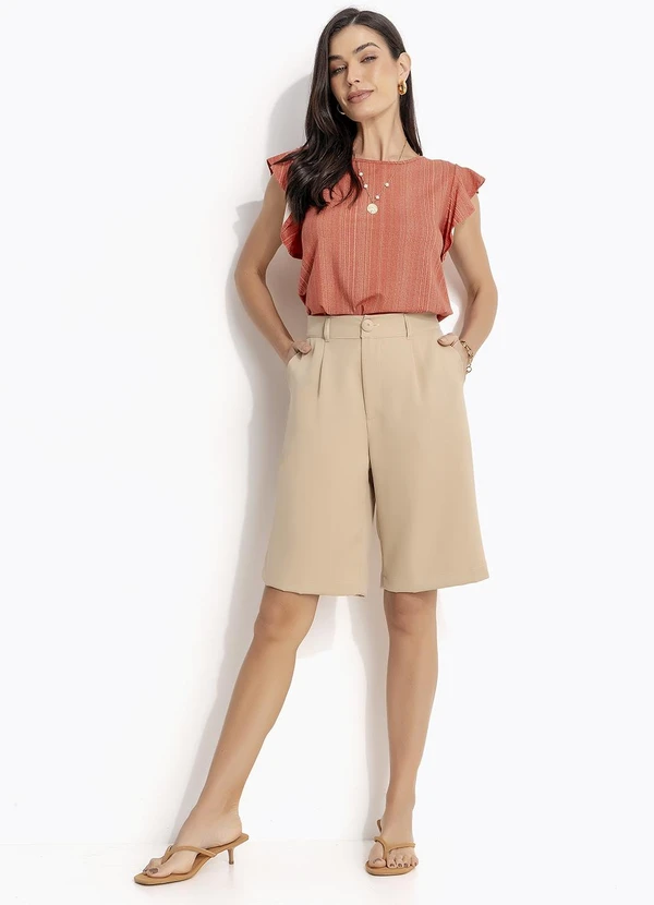 Quintess - Bermuda Bege em Crepe Plano 8