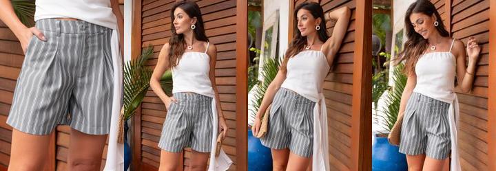 Bermuda Listrado Cinza em Alfaiataria