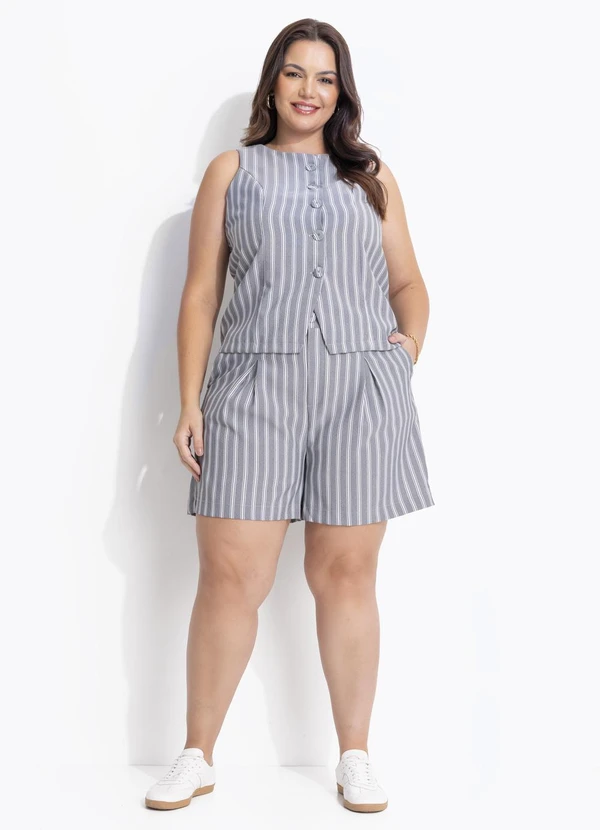 Quintess - Bermuda Listrado Cinza em Alfaiataria 8