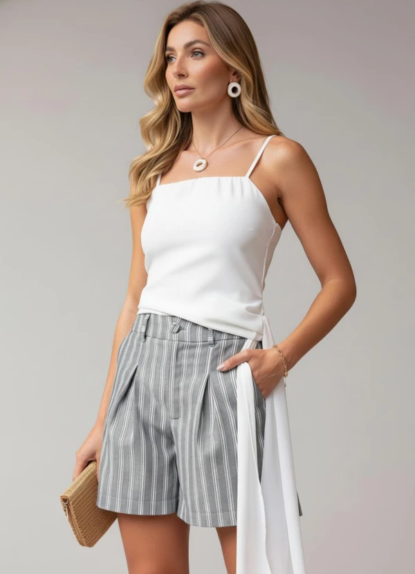 Quintess - Bermuda Listrado Cinza em Alfaiataria 6