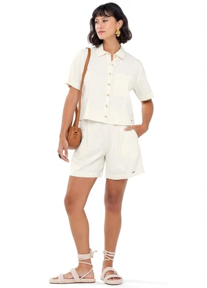 Outlet - Short Alfaiatado Liso Adulto Feminino Branco - OUTLET