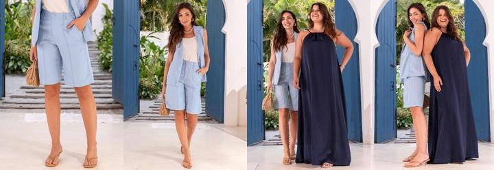 Short Azul Claro em Viscose Plana Sarjada