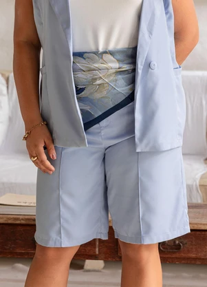 Quintess - Short Azul Claro em Viscose Plana Sarjada - QUINTESS