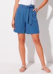Short Azul em Crepe Plano