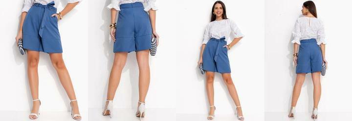 Short Azul em Crepe Plano
