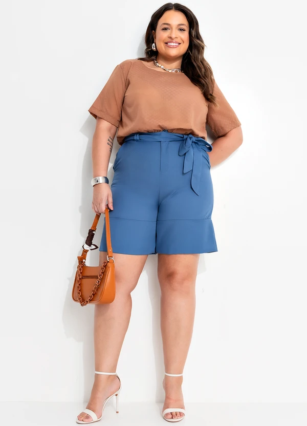 Quintess - Short Azul em Crepe Plano 12