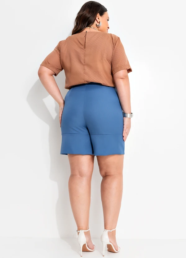 Quintess - Short Azul em Crepe Plano 13