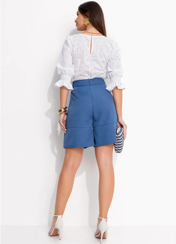 Quintess - Short Azul em Crepe Plano 5