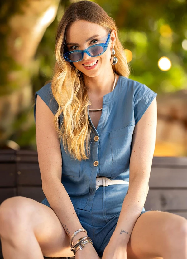 Quintess - Short Azul em Linho 8