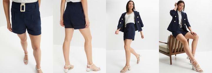 Short Azul Marinho em Crepe Plano