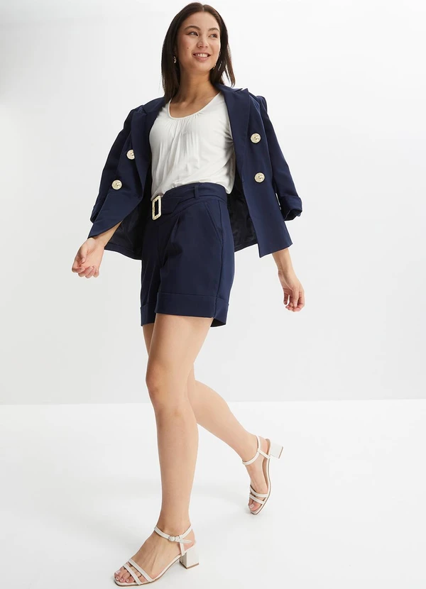 bonprix - Short Azul Marinho em Crepe Plano 3