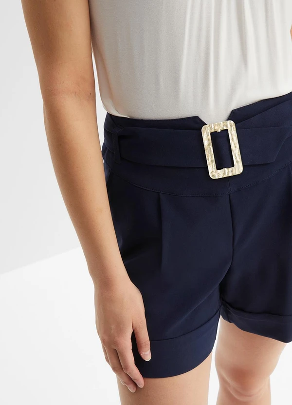 bonprix - Short Azul Marinho em Crepe Plano 6