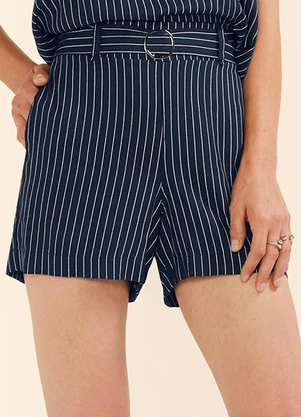 Marialícia - Short Feminino Listrado Detalhe Fivela Azul - MARIALÍCIA