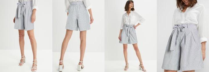 Short Listrado Cinza em Tricoline