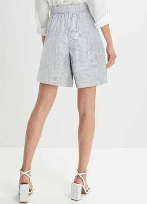 bonprix - Short Listrado Cinza em Tricoline - BONPRIX