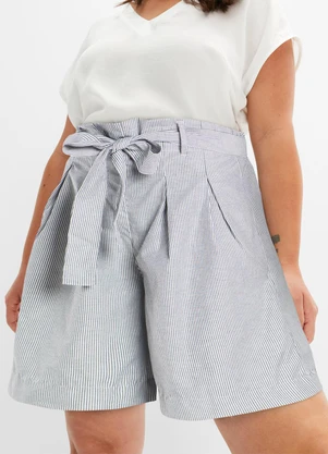 bonprix - Short Listrado Cinza em Tricoline - BONPRIX