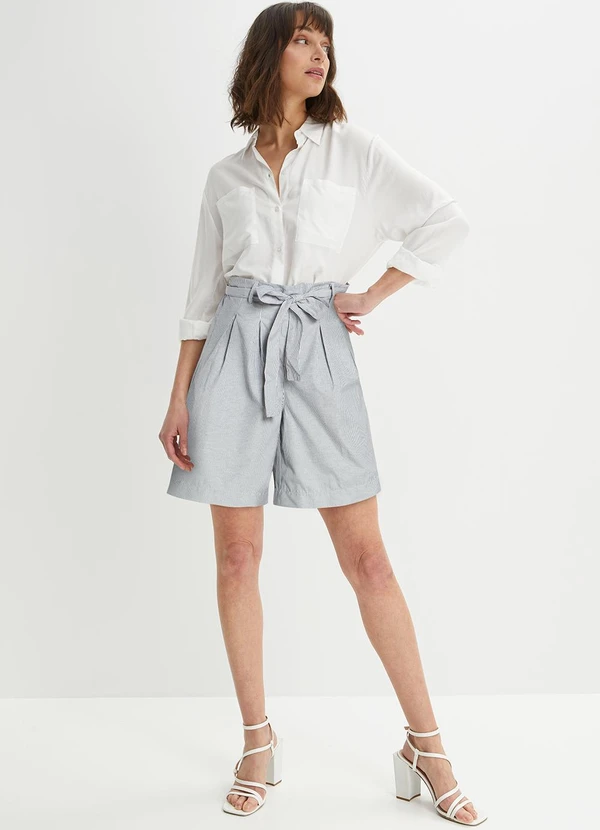 bonprix - Short Listrado Cinza em Tricoline 3