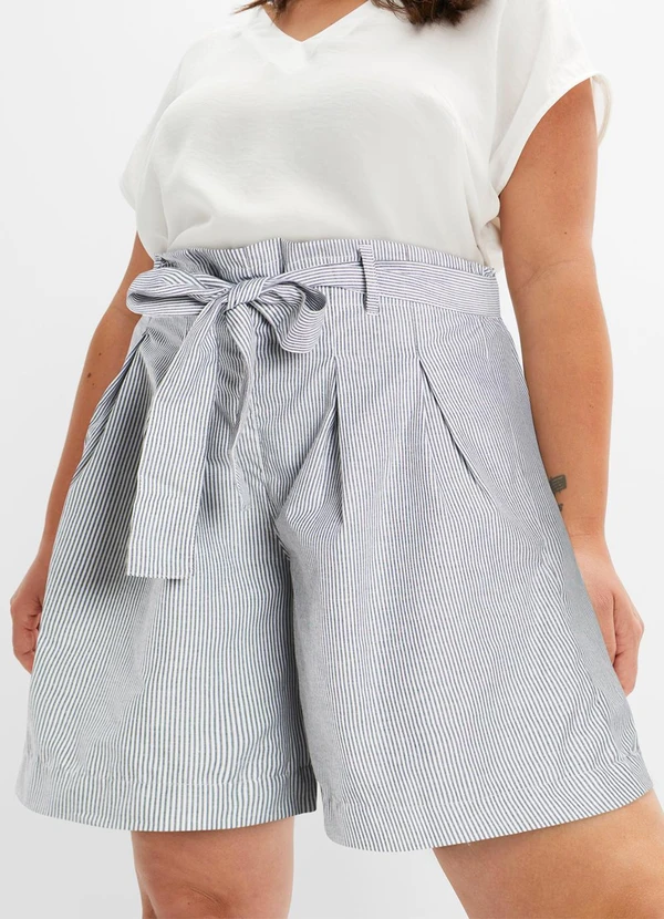 bonprix - Short Listrado Cinza em Tricoline 5