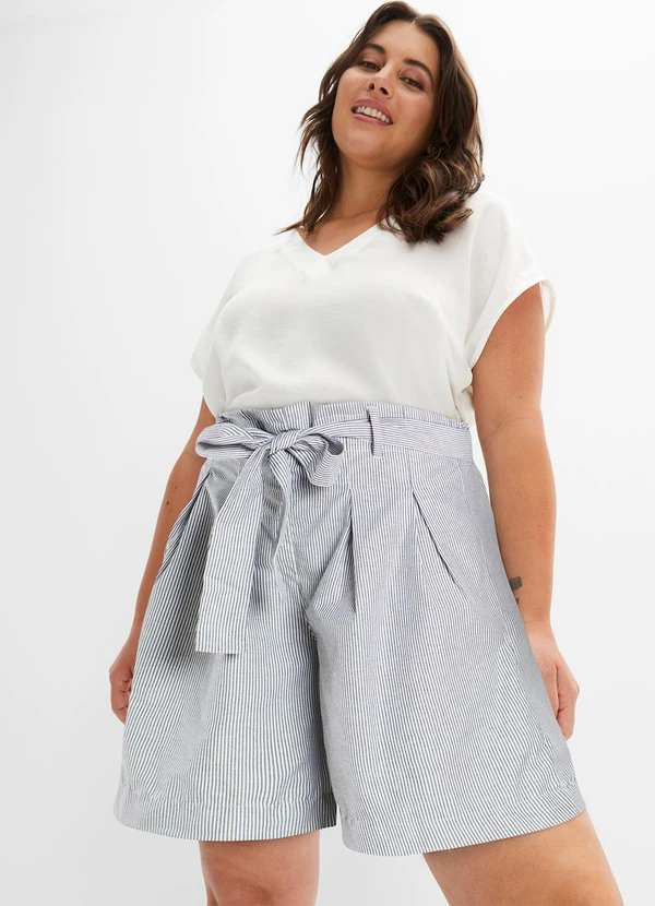 bonprix - Short Listrado Cinza em Tricoline 7