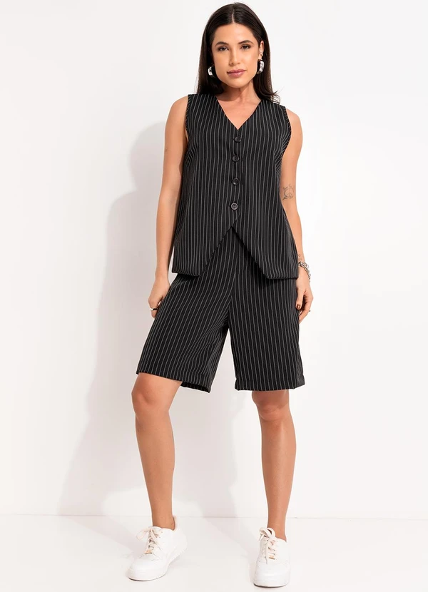 Bimini - Short Listrado Preto e Branco Risca de Giz 5