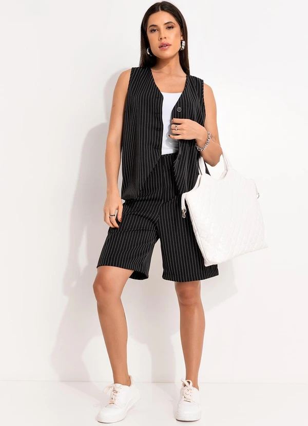 Bimini - Short Listrado Preto e Branco Risca de Giz 6