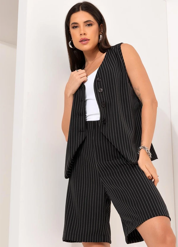 Bimini - Short Listrado Preto e Branco Risca de Giz 8