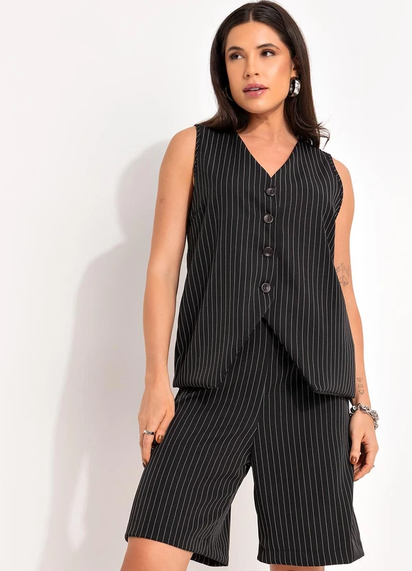 Bimini - Short Listrado Preto e Branco Risca de Giz 9