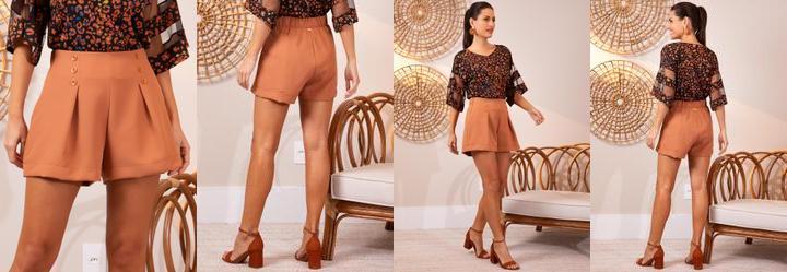 Short Marrom Amendoado em Alfaiataria