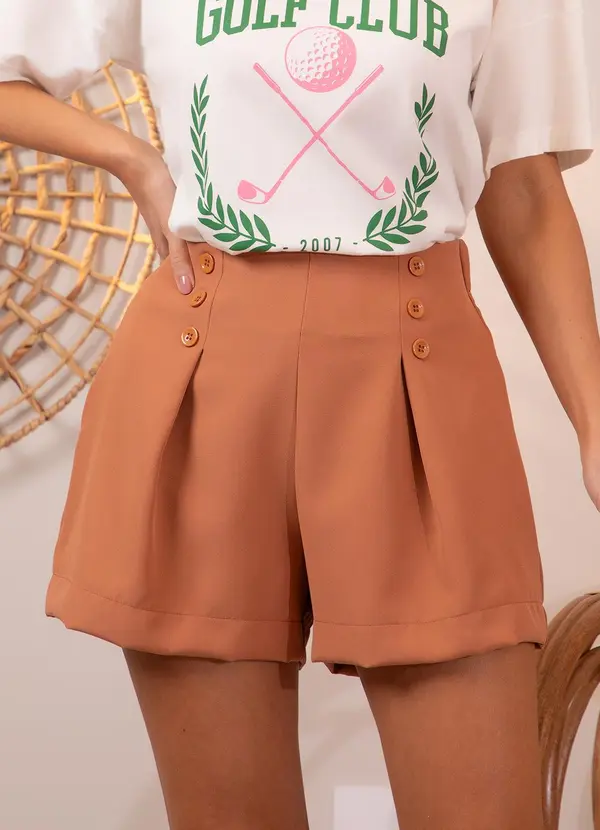 Quintess - Short Marrom Amendoado em Alfaiataria 5