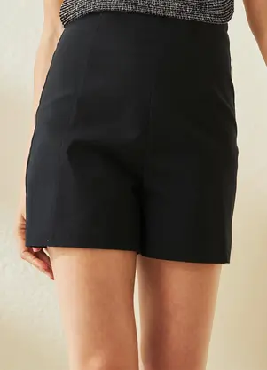 bonprix - Short Preto em Viscose Plana Sarjada - BONPRIX