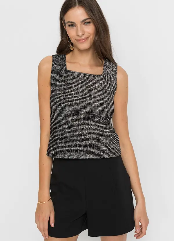 bonprix - Short Preto em Viscose Plana Sarjada 3