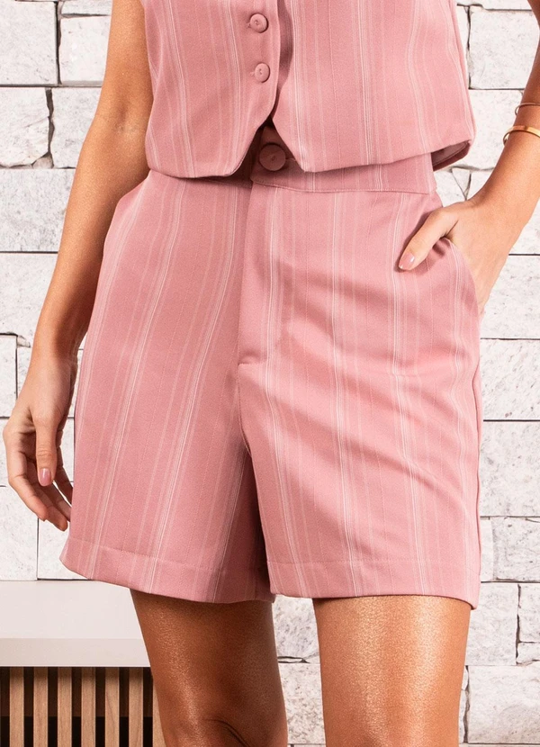 Quintess - Short Rosa em Alfaiataria Risca de Giz 7