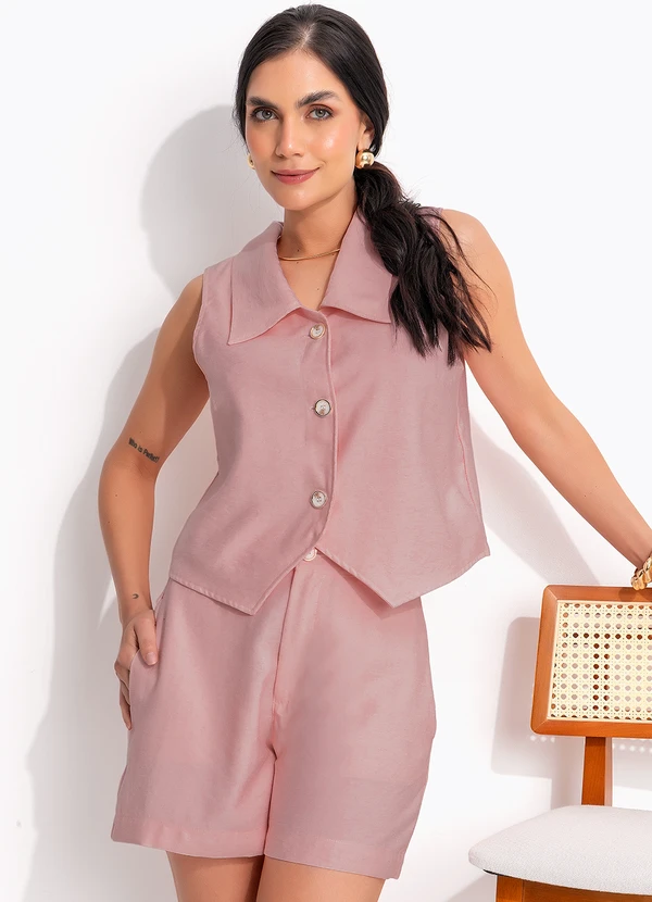 Quintess - Short Rosé em Tecido Alfaiataria de Viscose 15