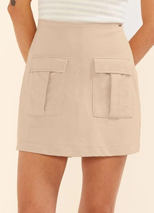 Marialícia - Short Saia Feminino Cargo com Bolsos Bege - MARIALÍCIA