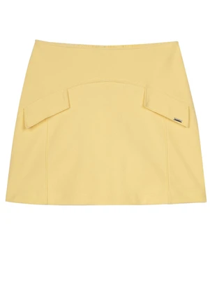Marialícia - Short Saia Feminino Recortes Lapela Amarelo - MARIALÍCIA