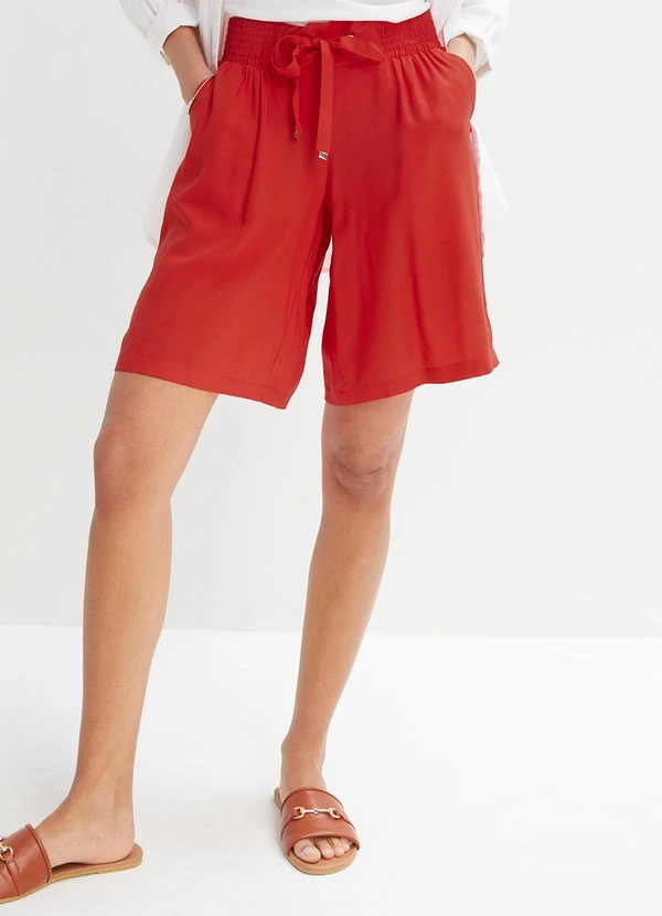 bonprix - Short Vermelho em Viscose Plana