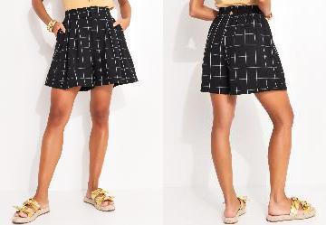 Short Xadrez Grid em Tecido de Alfaiataria