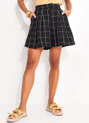 Quintess - Short Xadrez Grid em Tecido de Alfaiataria - QUINTESS