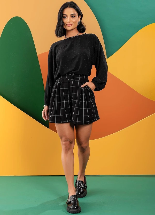 Quintess - Short Xadrez Grid em Tecido de Alfaiataria 15