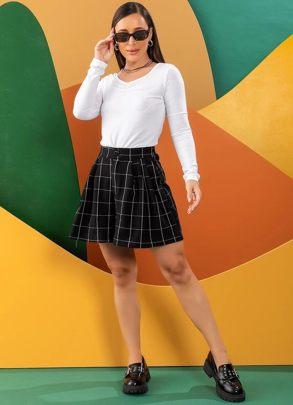 Quintess - Short Xadrez Grid em Tecido de Alfaiataria 16