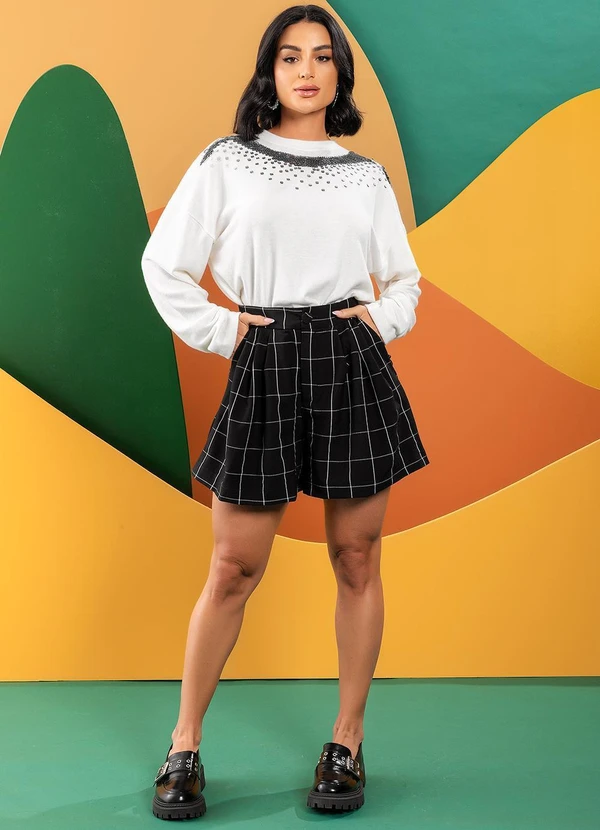 Quintess - Short Xadrez Grid em Tecido de Alfaiataria 17