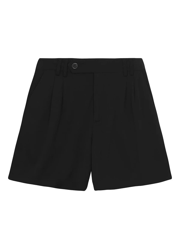 Malwee - Shorts Alfaiataria Pregas em Viscose Preto