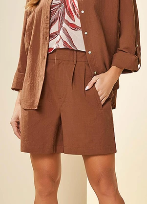Doce Trama - Shorts Cintura Alta Boho em Alfaiataria Marrom - DOCE TRAMA