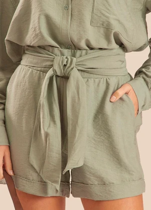 Doce Trama - Shorts Creponado com Amarração Miragem Verde - DOCE TRAMA