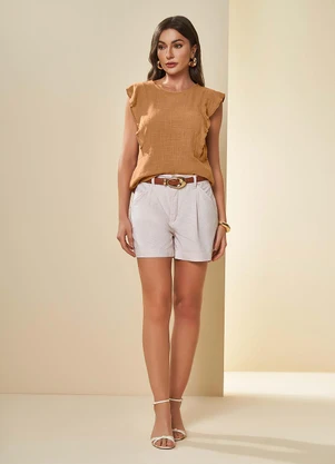 Doce Trama - Shorts Curto em Sarja Marrom - DOCE TRAMA