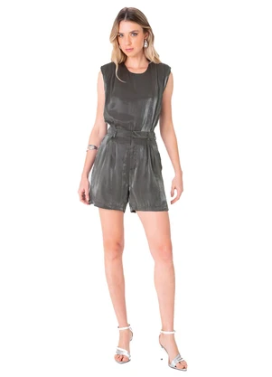 Enfim - Shorts Evasê Acetinado Cinza Grafite - ENFIM