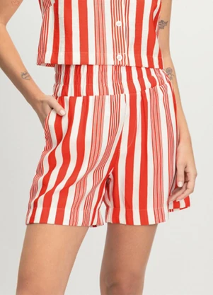 Essendi - Shorts Feminino Alfaiataria Listrado Vermelho - ESSENDI