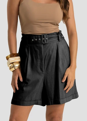 Dianna - Shorts Feminino com Cinto Viscolinho Preto - DIANNA