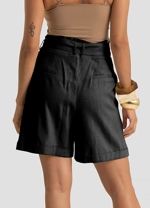 Dianna - Shorts Feminino com Cinto Viscolinho Preto - DIANNA